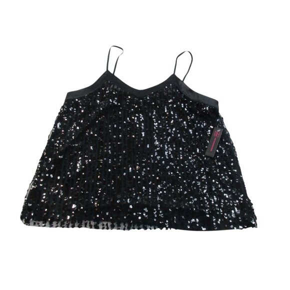 No Boundaries Sequin Top Womens 2XL Black Soot Lined Adjustable Strap V Neck - Picture 1 of 9